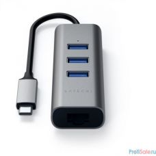 USB-хаб Satechi Type-C 2-in-1 USB 3.0 Aluminum 3 Port Hub and Ethernet Port. Интерфейс Type-C. Цвет серый космос.[ST-TC2N1USB31AM]