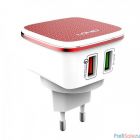 LDNIO LD_B4363 A2405Q/ Сетевое ЗУ + Кабель Lightning/ QC 3.0/ 2 USB Auto-ID/ Выход: 5V_9V_12V, 30W/ White&Red