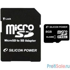 Micro SecureDigital 8Gb Silicon Power SP008GBSTH010V10SP {MicroSDHC Class 10, SD adapter}