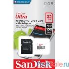 Sandisk Карта памяти 32GB Ultra microSDHC + SD Adapter 100MB/s Class 10 UHS-I SDSQUNR-032G-GN3MA