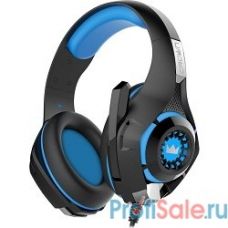 CROWN CMGH-101T Black&blue (Подключение jack 3.5мм 4pin+ адаптер 2*jack spk+mic,Частотныи? диапазон: 20Гц-20,000 Гц ,Кабель 2.1м,Размер D 250мм, регулировка громкости, микрофон на ножке)