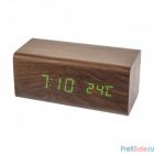 Perfeo LED часы-будильник "Block", коричневый корпус / зелёная подсветка (PF-S718T) время, температура 