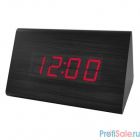 Perfeo LED часы-будильник "Trigonal", чёрный корпус / красная подсветка (PF-S711T) время, температу 