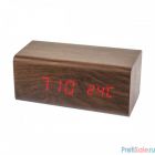 Perfeo LED часы-будильник "Block", коричневый/красная (PF-S718T) время, температура