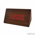 Perfeo LED часы-будильник "Trigonal", коричневый / красная (PF-S711T) время, температура
