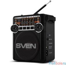 SVEN SRP-355, черный, радиоприемник (мощность 3 Вт (RMS), FM/AM/SW, USB, SD/microSD, фонарь, встроенный аккумулятор)