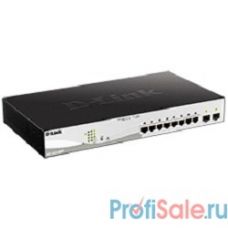 D-Link DGS-1210-10MP/F1A PROJ Настраиваемый коммутатор WebSmart с 8 портами 10/100/1000Base-T и 2 портами 1000Base-X SFP (8 портов с поддержкой PoE 802.3af/802.3at (30 Вт), PoE-бюджет 130 Вт)