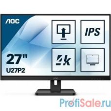 LCD AOC 27" U27P2 черный {IPS 3840x2160 4ms 178/178 350cd 1000:1 75Hz 10bit(8bit+FRC) HDMI2.0 DisplayPort1.2 4xUSB3.2 VESA 2x2W}