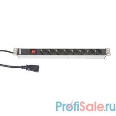 Hyperline SHT19-8SH-S-2.5IEC Блок розеток для 19" шкафов, горизонтальный, 8 универсальных розеток, 10A, выключатель, IEC320 C14 10A, шнур 2м