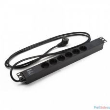 Hyperline SHE19-6SH-2.5EU Блок розеток для 19" шкафов, горизонтальный, 6 розеток Schuko (16A), 250В, кабель питания 3х1.5мм2, длина 2.5 м, с вилкой Schuko, 482.6x44.4x44.4мм (ДхШхВ)