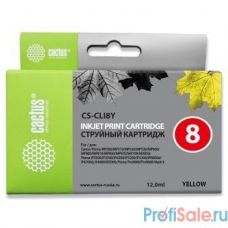 Cactus CS-CLI8Y Картридж струйный для Canon Pixma MP470/MP500/MP510/MP520/MP530/MP600/MP800/MP810/MP830/MP970/iP3300/iP3500/iP4200/5200/5300/6600D/6700D/MX700/850/iX4000/5000/9000, жёлтый 12 мл.