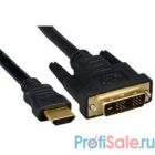 Кабель HDMI-DVI Gembird, 7.5м, 19M/19M, single link, черный, позол.разъемы,экран [CC-HDMI-DVI-7.5MC]