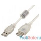 Cablexpert Кабель удлинитель USB2.0 Pro, AM/AF, 2м, экран, 2 феррит.кольца, прозрачный (CCF-USB2-AMAF-TR-2M)