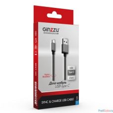 Ginzzu Дата-кабель Type C, нейлон, 0,15 м, черный (GC-152B)
