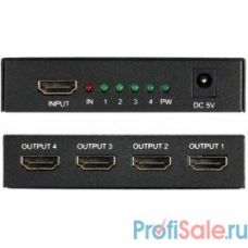 ORIENT HDMI Splitter HSP0104N, 1->4, HDMI 1.4/3D, HDTV1080p/1080i/720p, HDCP1.2, внешний БП-зарядник 2xUSB 5В/2.1A, метал.корпус (30367)