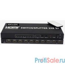 ORIENT HDMI 4K Switch/Splitter HSP0208H, 2->8, HDMI 1.4/3D, UHDTV 4K(3840x2160)/HDTV1080p/1080i/720p, HDCP1.2, пульт ДУ, внешний БП 5В/3A, метал.корпус