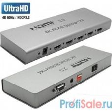 ORIENT HDMI 4K Splitter HSP0104H-2.0, 1->4, HDMI 2.0/3D, UHDTV 4K/ 60Hz (3840x2160)/HDTV1080p, HDCP2.2, EDID управление, RS232 порт, IR вход, внешний БП 5В/1.5А, метал.корпус