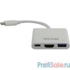 VCOM CU427 Кабель-адаптер пластик USB3.1 Type-CM-->HDMI-F+USB3.0-F+TypeC-F with PD, 0,15m VCOM <CU427>