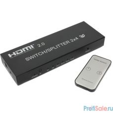 ORIENT HSP0204H-2.0, HDMI 4K Switch/Splitter 2->4, HDMI 2.0a/3D, HDR, UHDTV 4K/ 60Hz (3840x2160)/HDTV1080p, HDCP2.2, аудио выходы: jack 3.5 mm/SPDIF, пульт ДУ, внешний БП 5В/2A, метал.корпус (30957)